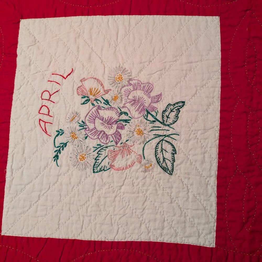 Vintage Red "Month of the Year" Quilt Blanket - Picture 4 of 7